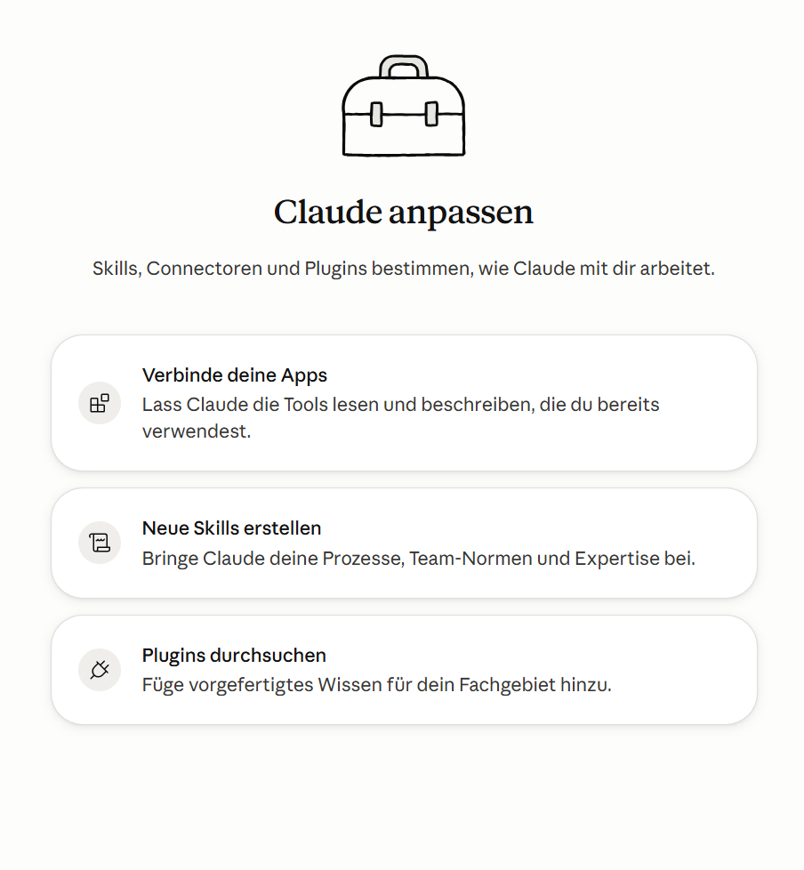 Claude Skills anlegen - Auswahl-Maske